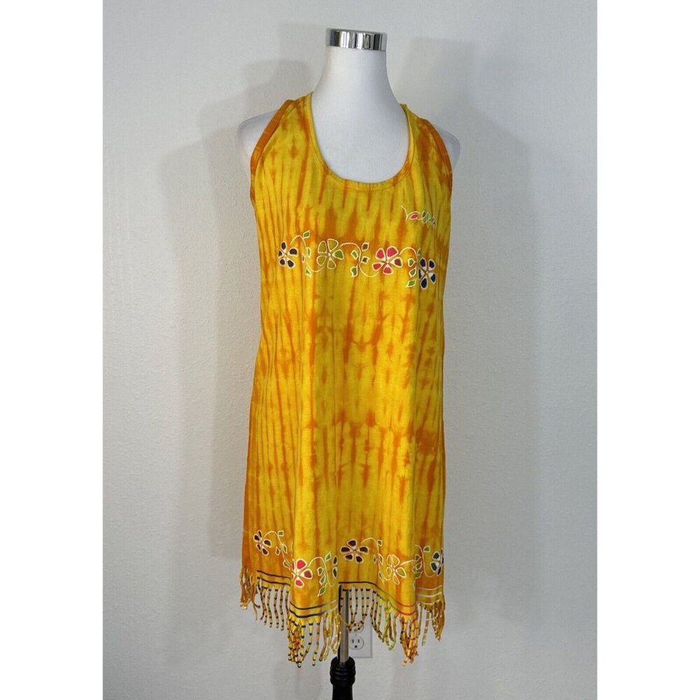 Neon BeachWear Mexico Womens Sundress Sz EX Yellow Orange Sleeveless Frills